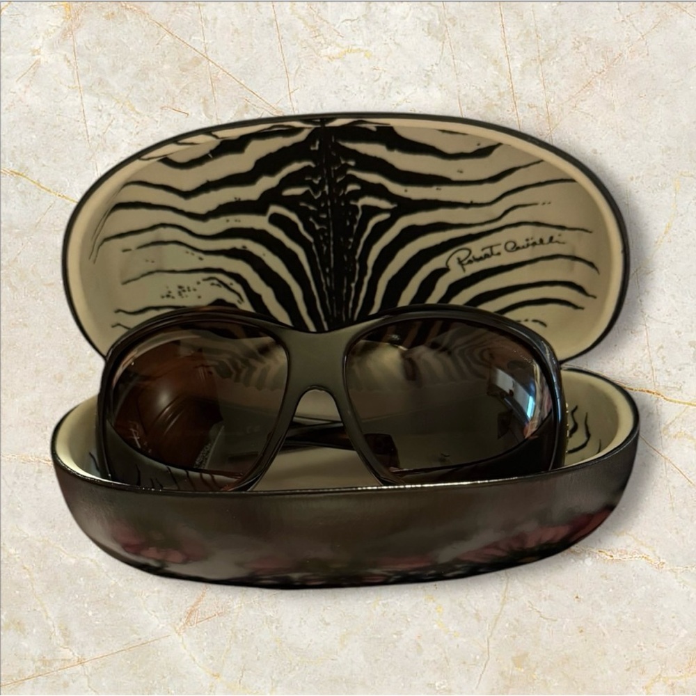Roberto Cavalli Black Sunglasses with Zebra Print Case